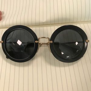 Miu miu round black acetate sunglasses